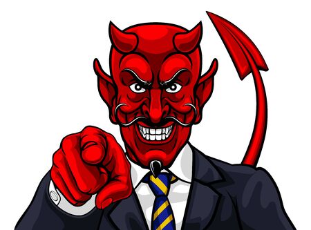 Devil Evil Businessman Pointing in Suitのイラスト素材
