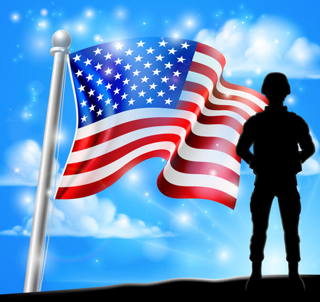 Patriotic Soldier American Flag Background Conceptのイラスト素材