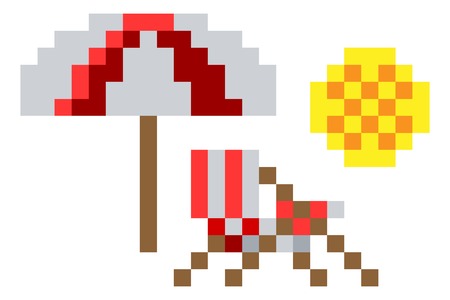 Deck Beach Chair Pixel 8 Bit Video Game Art Iconのイラスト素材