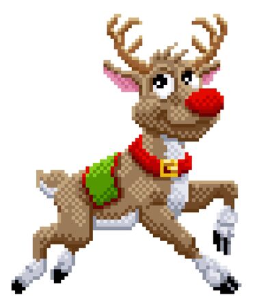 Santa Claus Reindeer 8 Bit Video Game Pixel Artのイラスト素材