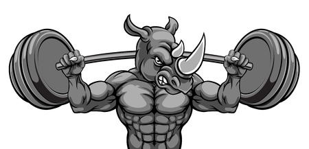 Rhino Mascot Weight Lifting Barbell Body Builderのイラスト素材