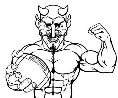 Devil American Football Sports Mascot Holding Ballのイラスト素材