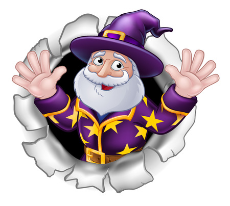 Wizard Mascot Breaking Through Background Cartoonのイラスト素材