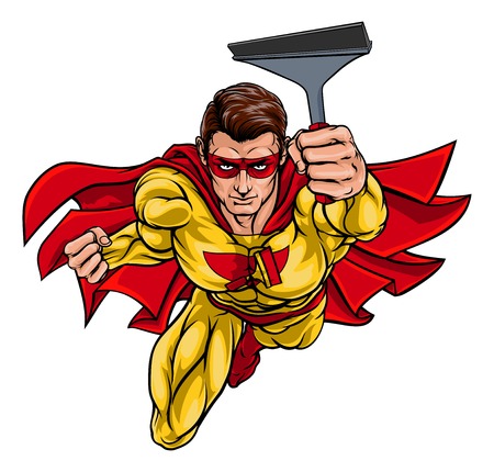 Super Window Cleaner Superhero Holding Squeegeeのイラスト素材