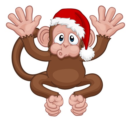 Santa Hat Christmas Monkey Cartoon Characterのイラスト素材
