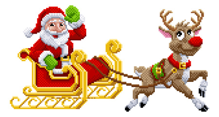 Santa Claus Reindeer Sleigh Christmas Pixel Artのイラスト素材