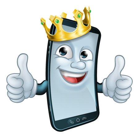 Mobile Phone King Crown Thumbs Up Cartoon Mascotのイラスト素材