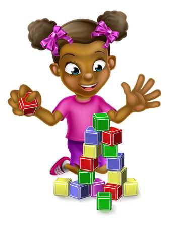 Girl Playing With Building Blocksのイラスト素材