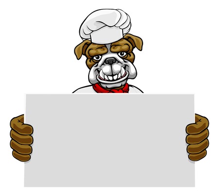 Bulldog Chef Cartoon Restaurant Mascot Signのイラスト素材