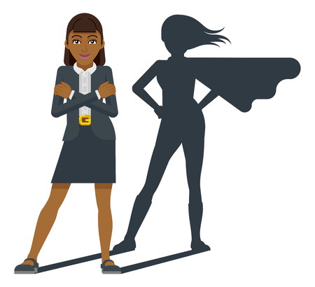 Business Woman Super Hero Shadow Cartoon Mascotのイラスト素材