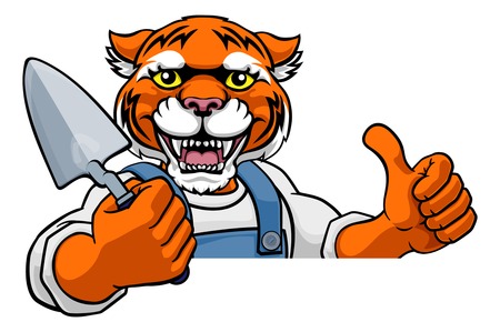 Tiger Bricklayer Builder Holding Trowel Toolのイラスト素材
