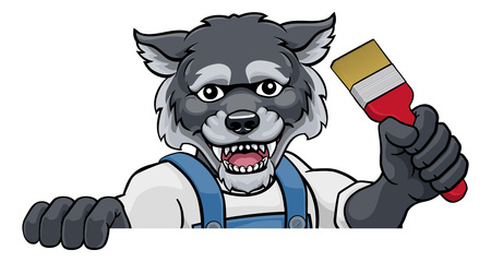 Wolf Painter Decorator Holding Paintbrushのイラスト素材