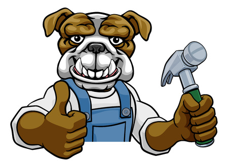 Bulldog Carpenter Handyman Builder Holding Hammerのイラスト素材