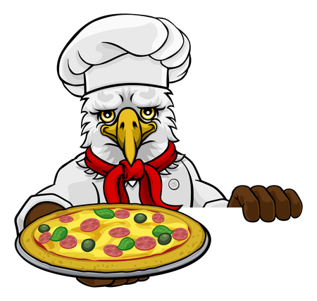 Eagle Pizza Chef Cartoon Restaurant Mascot Signのイラスト素材