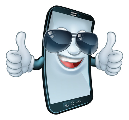 Mobile Phone Cool Shades Thumbs Up Cartoon Mascotのイラスト素材