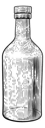 Glass Drink Bottle Vintage Woodcut Etching Styleのイラスト素材