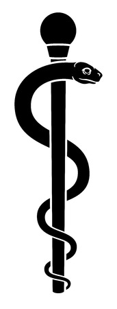 Rod of Asclepius or Aesculapius doctor medical symbol, often mislabelled as a caduceus. Features a snake curled around a staff.のイラスト素材