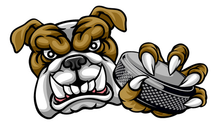 Bulldog Ice Hockey Player Animal Sports Mascotのイラスト素材