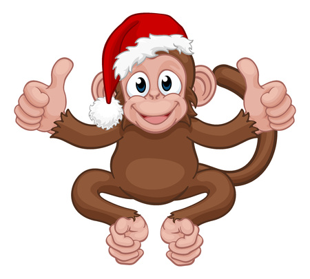 Christmas Monkey Cartoon Character in Santa Hatのイラスト素材