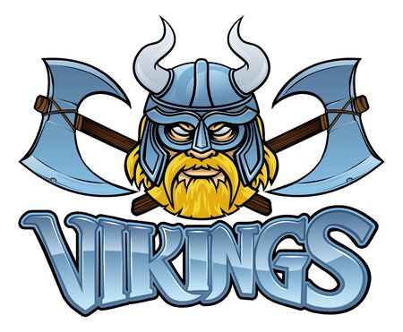Viking Mascot Warrior Crossed Axes Sign Graphicのイラスト素材