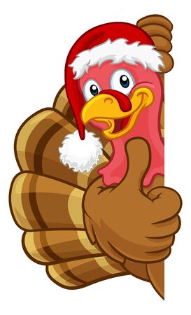 Turkey In Santa Hat Christmas Thanksgiving Cartoonのイラスト素材