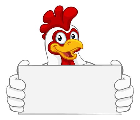 Chicken Rooster Cockerel Cartoon Character Signのイラスト素材