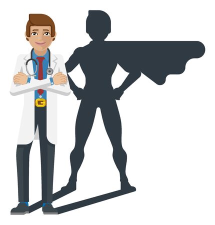 Young Medical Doctor Super Hero Cartoon Mascotのイラスト素材