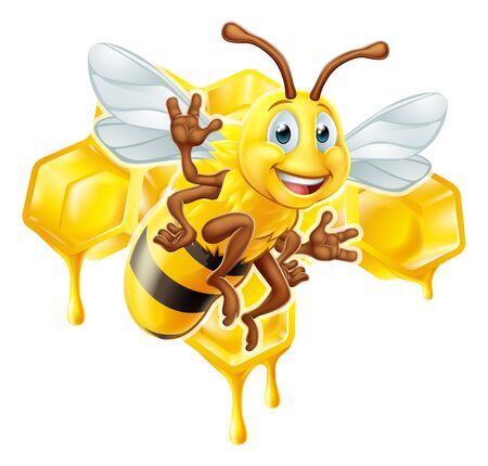 Cartoon Bee Character With Honeycombのイラスト素材