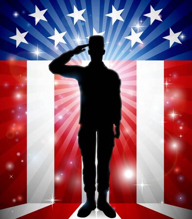 Patriotic American Soldier Saluting Flagのイラスト素材