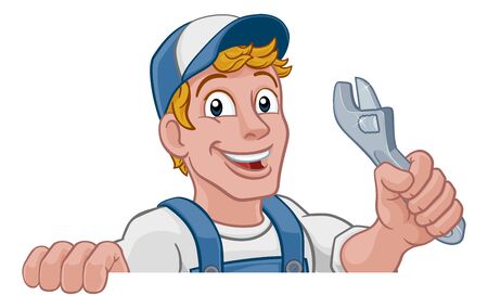 Mechanic Plumber Wrench Spanner Cartoon Handymanのイラスト素材