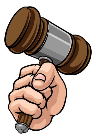 Fist Hand Holding Judge Hammer Gavel Cartoonのイラスト素材