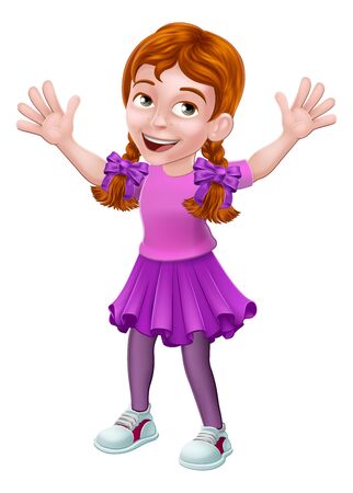 Girl Kid Cartoon Character Wavingのイラスト素材