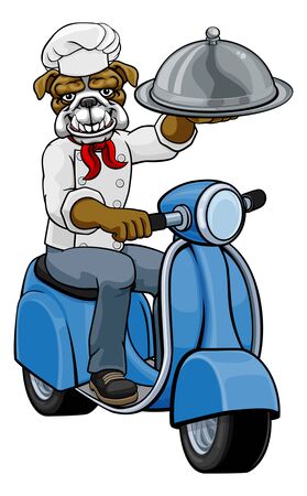 Bulldog Chef Scooter Delivery Mascotのイラスト素材
