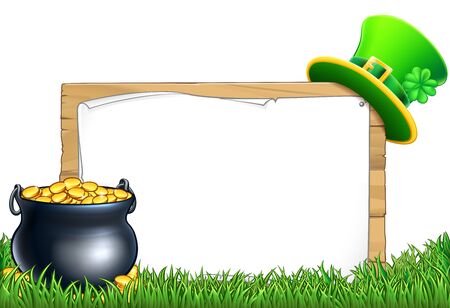St Patricks Day Leprechaun Hat Pot of Gold Signのイラスト素材