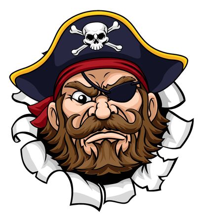 Pirate Captain Cartoon Mascot Tearing Backgroundのイラスト素材