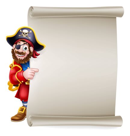 Pirate Captain Cartoon Scroll Sign Backgroundのイラスト素材