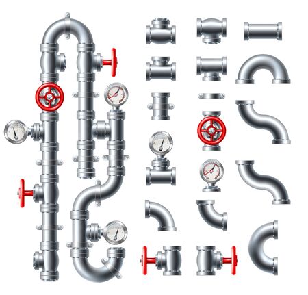 Pipes Water Sewage Pipeline Plumbing Gas Pipe Setのイラスト素材