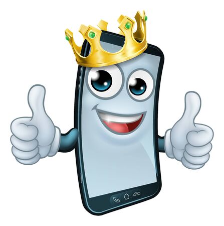 Mobile Phone King Crown Thumbs Up Cartoon Mascotのイラスト素材