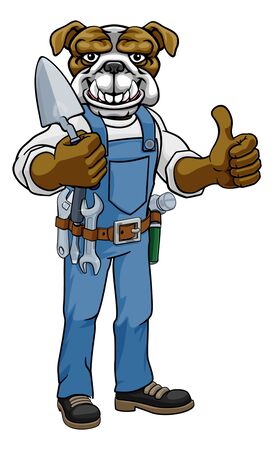 Bulldog Bricklayer Builder Holding Trowel Toolのイラスト素材