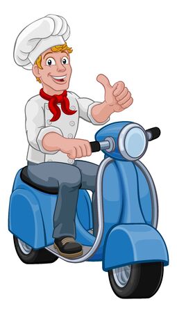 Chef Moped Scooter Food Delivery Man Cartoonのイラスト素材