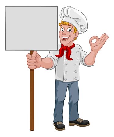 Chef Cook Baker Man Cartoon Holding Signのイラスト素材
