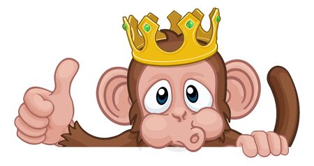 Monkey King Crown Cartoon Animal Thumbs Up Signのイラスト素材