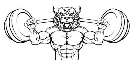 Wildcat Mascot Weight Lifting Body Builderのイラスト素材