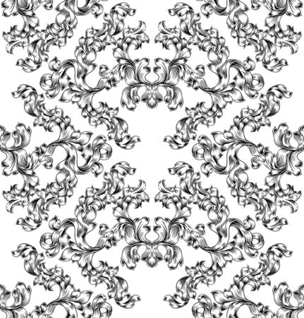 Floral Motif Scroll Pattern Seamless Tileのイラスト素材