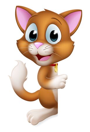 Cat Cartoon Pet Kitten Cute Animal Character Signのイラスト素材