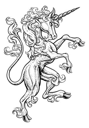Unicorn Rearing Rampant Coat of Arms Crest Horseのイラスト素材