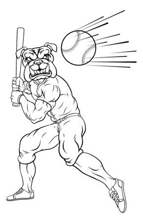 Bulldog Baseball Player Mascot Swinging Batのイラスト素材