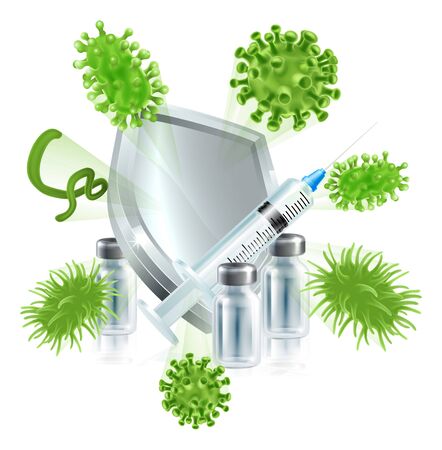 Syringe and Vial Vaccine Shield Protection Conceptのイラスト素材