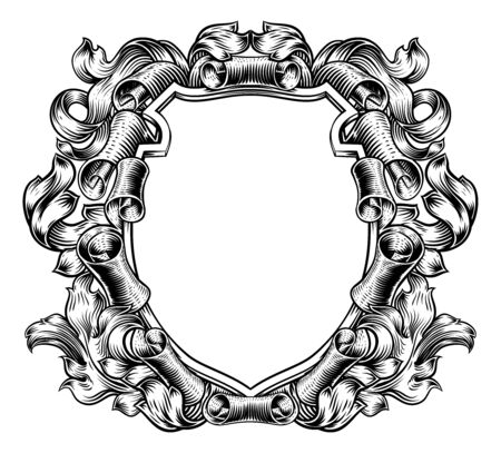 Coat Of Arms Crest Scroll Leaves Heraldic Shieldのイラスト素材