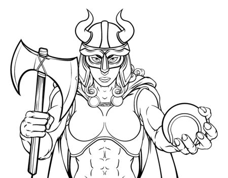 Viking Female Gladiator Tennis Warrior Womanのイラスト素材